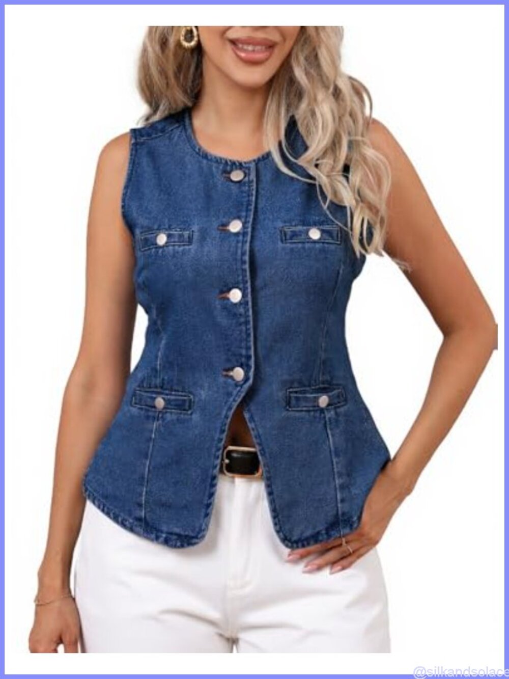 Women's Sleeveless Denim Vest, Slim Fit, Button Front, 4 Pockets, Heavyweight